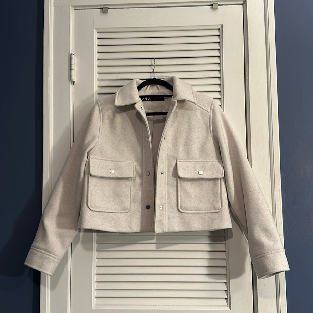 White Zara Felt Wool Jacket Small